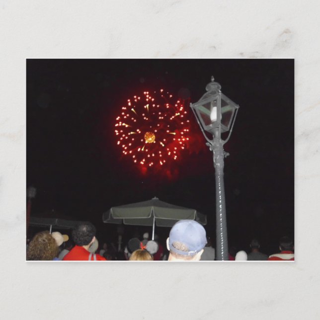 Invitation Carte Postale Feu d'artifice rouge avec image Lamppost (Devant)