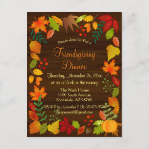Invitation Carte Postale Feuillage Coloré D'Automne Pour Thanksgiving