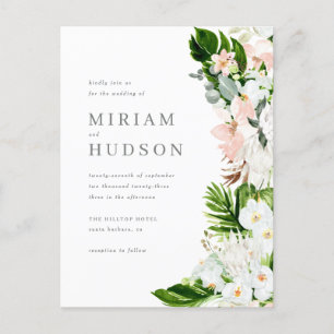 Invitation Carte Postale Feuillage d'aquarelle luxuriant et Mariage floral