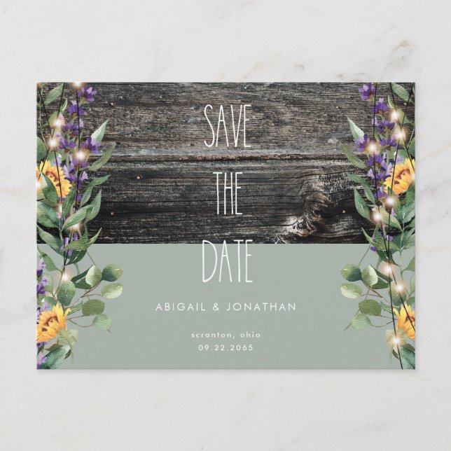 Invitation Carte Postale Feuillage de feuillage rustique Tournesol Enregist (Devant)