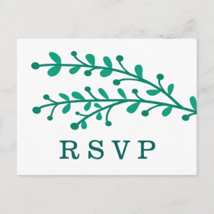 Invitation Carte Postale Feuillage simple vert épousant RSVP
