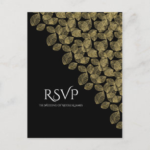 Invitation Carte Postale Feuille d'or Noir Automne Elégance Mariage RSVP