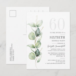 Invitation Carte Postale Feuilles d'aquarelle d'eucalyptus moderne pour 60e