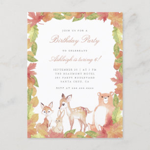Invitation Carte Postale Feuilles d'aquarelle et animaux des bois