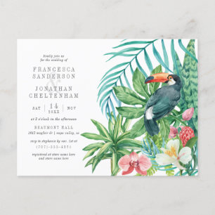 Invitation Carte Postale Feuilles d'aquarelle tropicale moderne et Mariage