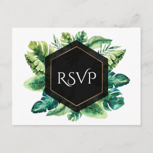 Invitation Carte Postale Feuilles de forêt tropicale humide Élégant RSVP de