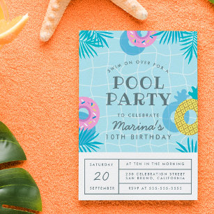 Invitation Carte Postale Feuilles de palmier moderne & Pineappy Pool fête A