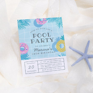 Invitation Carte Postale Feuilles de palmier moderne & Pineappy Pool fête A