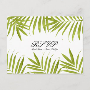 Invitation Carte Postale Feuilles Tropicales Eté Élégant Mariage RSVP