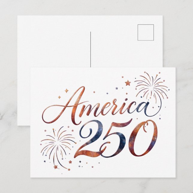 Invitation Carte Postale Feux d'artifice du 250e anniversaire de l'Amérique (Devant / Derrière)