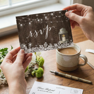 Invitation Carte Postale Feux de neige rustiques Noces RSVP