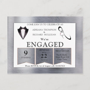 Invitation Carte Postale Fiançailles de design moderne en or-argent-cuivre
