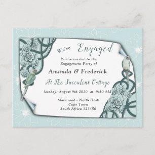 Invitation Carte Postale Fiançailles de Succulentes de Bleu Menthe à Vert P