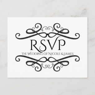 Invitation Carte Postale Fiançailles Mariage classique noir et blanc RSVP