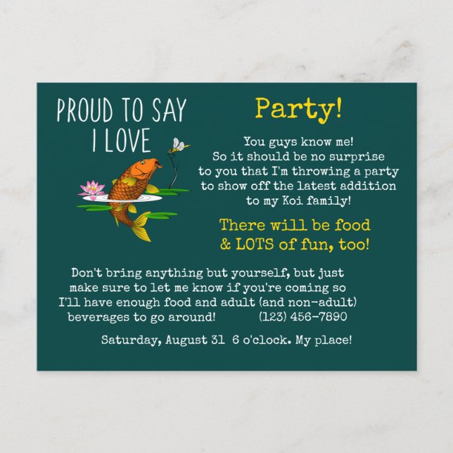 Invitation Carte Postale Fier de dire I Love Koi! (Devant)