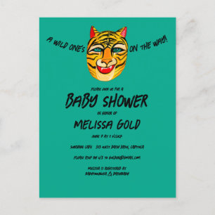 Invitation Carte Postale Fierce Tiger Wild One Jote Edgy BABY SHOWER PERSON