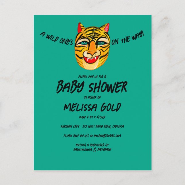 Invitation Carte Postale Fierce Tiger Wild One Jote Edgy BABY SHOWER PERSON (Devant)