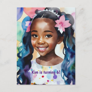 Invitation Carte Postale Fille d'anniversaire Melanin Princess Art