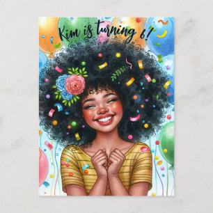 Invitation Carte Postale Fille d'Anniversaire Noire Avec Ballons Art