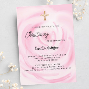 Invitation Carte Postale Fille florale rose douce Christening