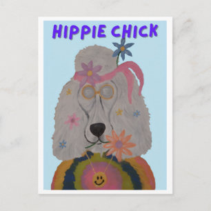 Invitation Carte Postale Fille Hippie Poodle Enfant Fleur