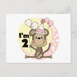 Invitation Carte Postale Fille singe en Casquette de fête 2e anniversaire