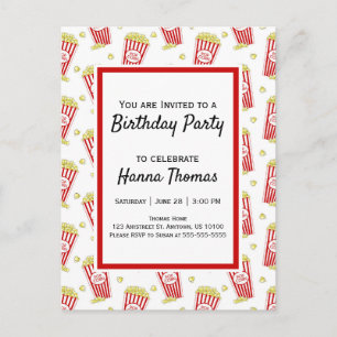 Invitation Carte Postale Film Popcorn Anniversaire