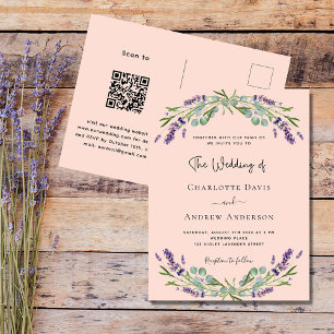Invitation Carte Postale Fils violets de lavande de bracelet code QR mariag