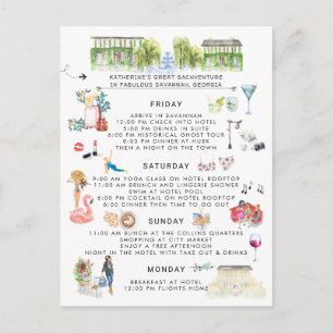 Invitation Carte Postale Fin de semaine de bachelorette  Savannah, Géorgie