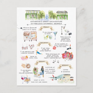 Invitation Carte Postale Fin de semaine de bachelorette  Savannah, Géorgie