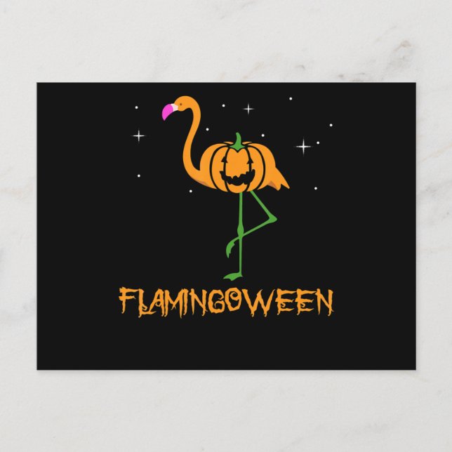 Invitation Carte Postale Flamant | Citrouille Halloween Flamingoween Oiseau (Devant)