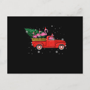 Invitation Carte Postale Flamant monté sur un camion rouge Noël chapeau de 