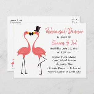 Invitation Carte Postale Flamant rose Beach Dîner de répétition Mariage tro