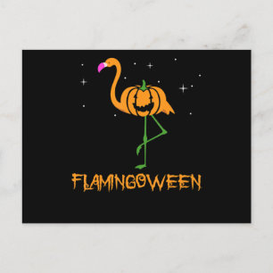 Invitation Carte Postale Flamant rose   Citrouille Halloween Flamingoween O
