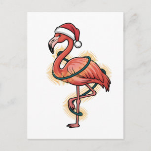 Invitation Carte Postale Flamant Rose Enveloppé De Lumières De Noël