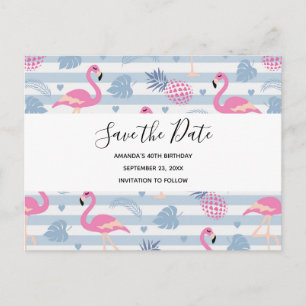Invitation Carte Postale Flamant rose mignon et ananas Motif Enregistrer la