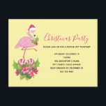 Invitation Carte Postale Flamant rose rose à Santa Hat Noël Whimsical<br><div class="desc">Invitation carte postale de Noël avec un flamant de Noël à thème tropical portant un chapeau de santa rose. Sous ses pieds se trouve un bouquet de sucre de canne avec de jolies fleurs tropicales et des baies roses. Un bourgeon de saint sur sa poitrine.</div>