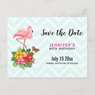 Invitation Carte Postale Flamant rose rose et Hibiscus tropical Enregistrer