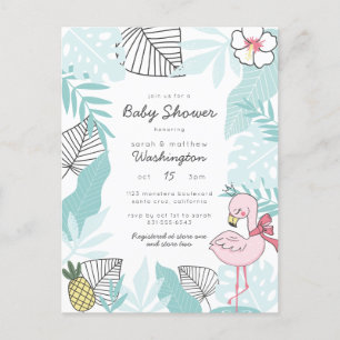 Invitation Carte Postale Flamant rose Tropical et Baby shower d'ananas