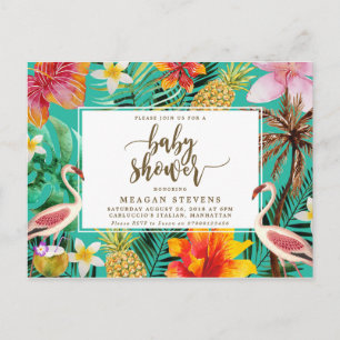 Invitation Carte Postale Flamant tropical d'invitation de baby shower