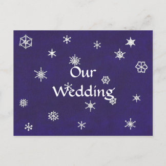 Invitation Carte Postale Flammes de neige blanches sur Blue Wedding Inviter