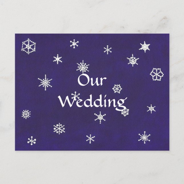 Invitation Carte Postale Flammes de neige blanches sur Blue Wedding Inviter (Devant)
