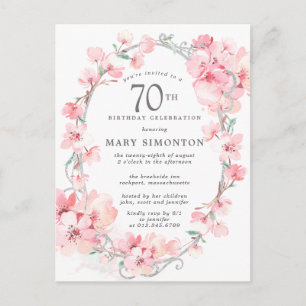 Invitation Carte Postale Fleur de cerise rose pâle 70e anniversaire