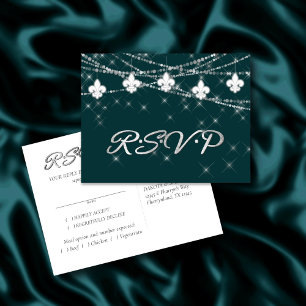 Invitation Carte Postale Fleur de Lis Arborescence Turquoise RSVP minuit