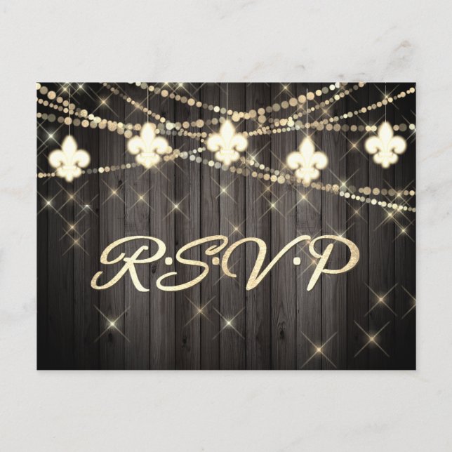 Invitation Carte Postale Fleur de Lis Lumières Rustiques | Boho Wedding RSV (Devant)