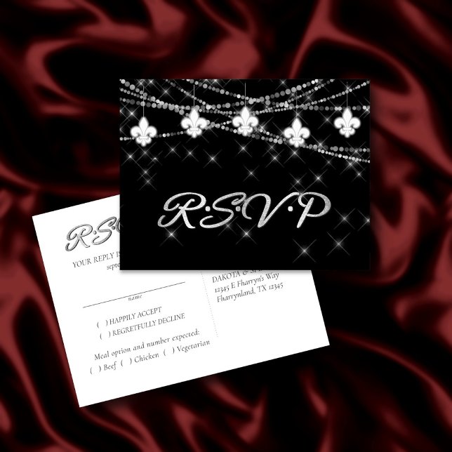 Invitation Carte Postale Fleur de Lis | Mardi Gras Thème RSVP Entree (Créateur téléchargé)