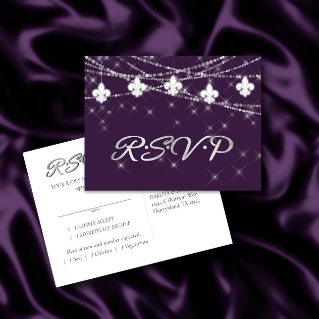Invitation Carte Postale Fleur de Lis | Réponse de l'arbre profond pourpre (Créateur téléchargé)