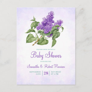 Invitation Carte Postale Fleur Lilac Baby shower botanique violet vert
