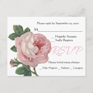 Invitation Carte Postale Fleur Rose RSVP rose Vintage Shabby Chic Mariage