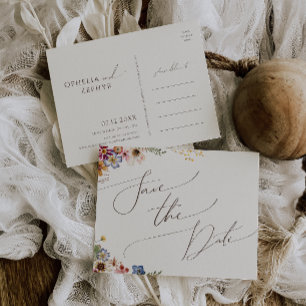 Invitation Carte Postale Fleur sauvage colorée   Jardin beige Réservez la d